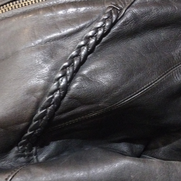 Vintage Unik Ultra Real Leather Gray Jacket, Zipper Pockets&Sleeve Openings Sz L - Picture 5 of 9